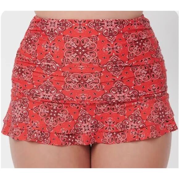 Unique Vintage Red Bandana Print Alice Swim Skirt 1X NWOT - Picture 2 of 6